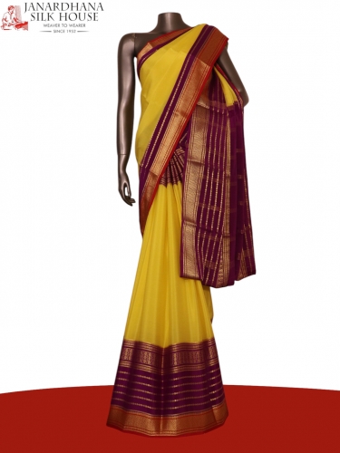 Pure Multi Contrast Mysore Crepe Silk Saree